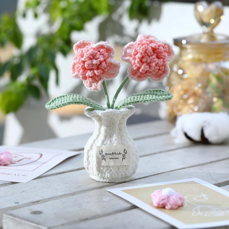 YOOJEE Christmas Crochet Flower Pot Pink Thank You Crochet Gifts for Women Coworker Handmade Knitted Pink Potted Plant for Mom Teacher Birthday Wedding Home Cute Desk Decor for Women Office - Image 2